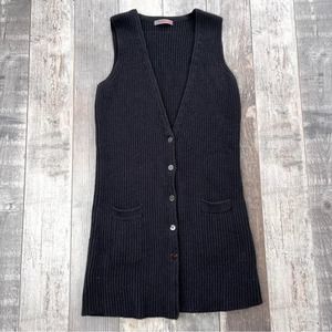 ALAN BILZERIAN Black Cashmere Sleeveless Cardigan Sweater L